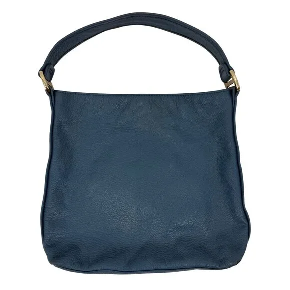 Michael Kors Pushlock Blue Leather Shoulder Bag Gold-Tone Hardware Front Pocket - Picture 9 of 14